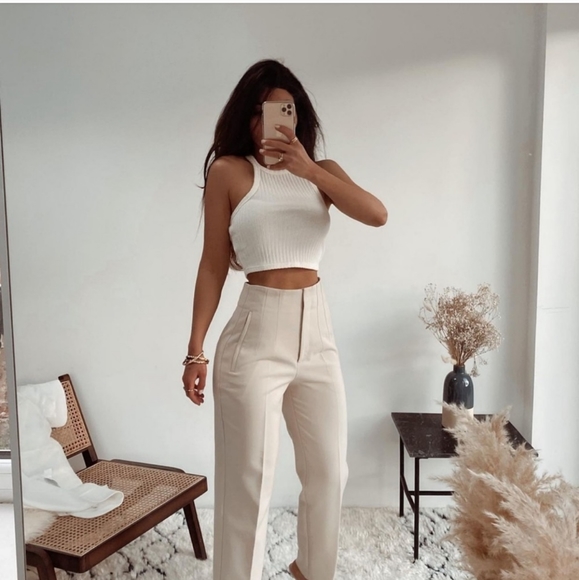 Zara high-waisted pleated slacks, size S, light tan - Picture 6 of 8